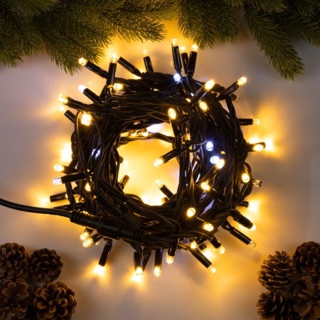 Garland “thread” 10 m, IP65, UMS, dark rubber thread, 100 LED, warm white glow, flicker, 220 V