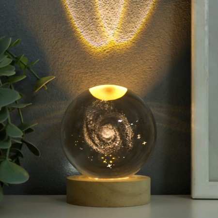 Souvenir glass backlight "Milky Way" d = 8 cm stand wood, usb 8x8x9.5 cm-1