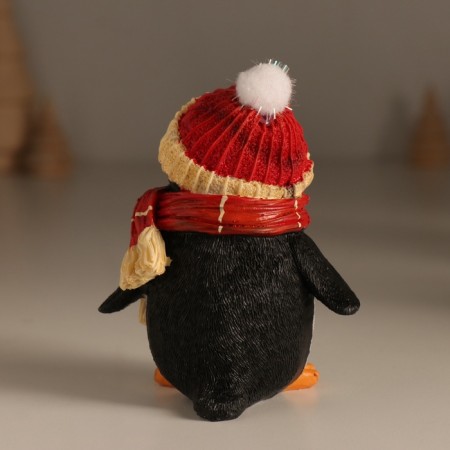 Polystone souvenir "Gloomy penguin in a hat with a bomb, in a red scarf" 7.5x6x9.5 cm-2