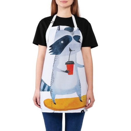 Apron kitchen with a “cheerful raccoon” photo print, adjustable, size OS
