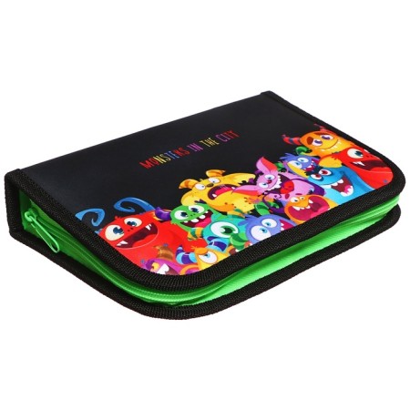Penal 3 sections, tab inside, 140 x 210 x 40 mm, fabric, calligrata top block "monsters"-2