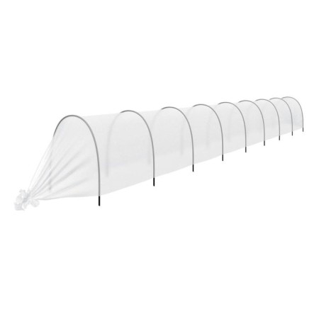 The greenhouse is stitched, length 8 m, 9 arcs of plastic, arc L = 2.4 m, d = 16 mm, spanbond 35 g/m², “successful”-8