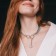 Pearl pearl "chain" link, white color in silver, 32 cm