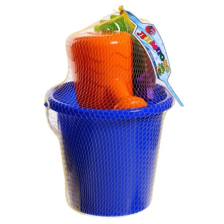 Set for playing in sand No. 32: Big bucket, scoop, rake, 4 molds, watering can-1