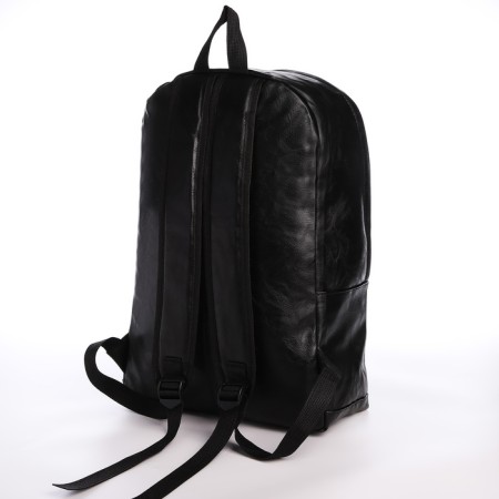 City backpack of artificial leather with lightning, 3 pockets, black color-3