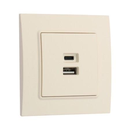 Socket with USB-A + usb-C connectors, 2.1 A, 5V, TOT ELEAGANT, hidden, beige-1
