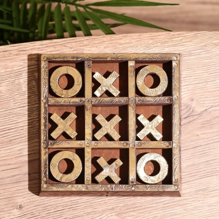 Game table "Cross-cuts" 13x13 cm, shisham tree, brass-4