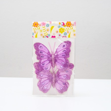 A butterfly for decor and floristry, on a clothespin, lilac, plastic, 1 pc., 9 cm-3