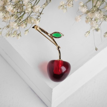 Brooch "Cherry", burgundy-green color in gold-1