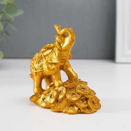 NECE Polystone Gold "Elephant on the hill of coins" 8.7x7.5x5.4 cm
