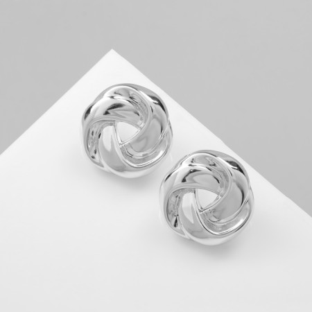 Earrings plastic "Circle" with bends, silver color-1