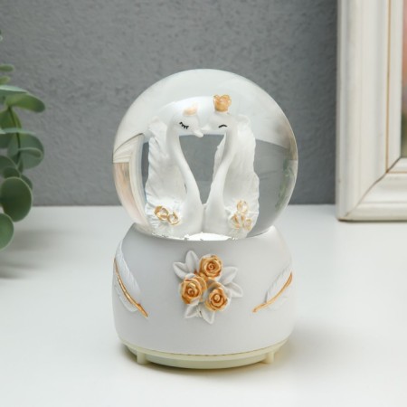 Souvenir Polystone Water Ballion Music, Light "Swans" MIX 8x8x12 cm-3