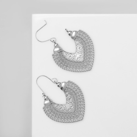Earrings Metal "East" Heart, Silver Color-2
