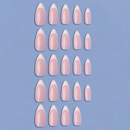 Classic French overhead nails, 24 pcs, with glue plates, almond shape, pale pink/white color-6