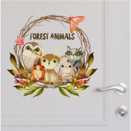 Sticker Plastic Interior color "Forest animals and owls in the wreath" 30x30 cm