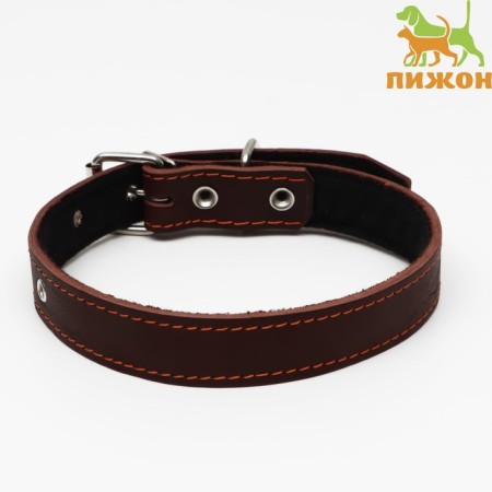 Leather collar on synthetic winterizer, 65 x 3 cm, Osh 40-55 cm, brown