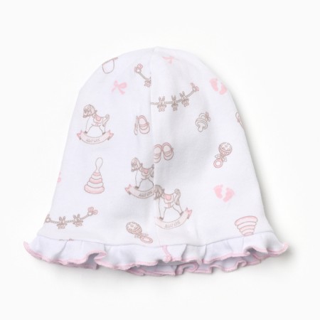 Baby hat, white-pink color, size 36-38 (0-1 months)-2