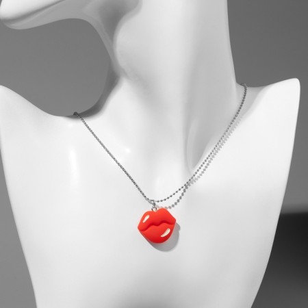 The pendant "Joy" lips, white-red color in silver, 40 cm-4