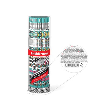Mechanical Pencil Erichkrause "Colortouch Ornament", Grifel D = 2.0 mm, with a sharpener, "Soft-Touch" with a design, in a tube-7