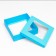 The box is folding, cover is, turquoise, with a window of 20 x 20 x 6 cm