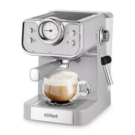 Coffee machine KitFort KT-7234, Rozhkova, 950 W, 1.5 l, cappuccino, silver