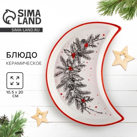 New Year! Ceramic plate "New Year's Wreath", 10.5x20 cm, white color