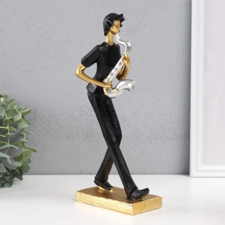Souvenir Polystone "Saxophonist" black with gold 12.5x8.5x27.5 cm-3