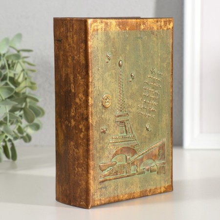 Broke-book wood, leatherette "Eiffel Tower" embossing, under metal 16.5x11.2x5 cm