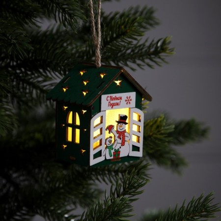 Fir -tree toy "Two snowmen", from batteries, glow warm white