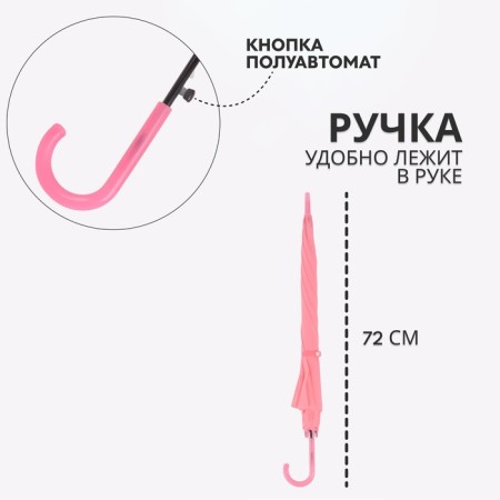 Umbrella - semi -automatic “plain” cane, 8 spokes, r = 46 cm, pink color-1