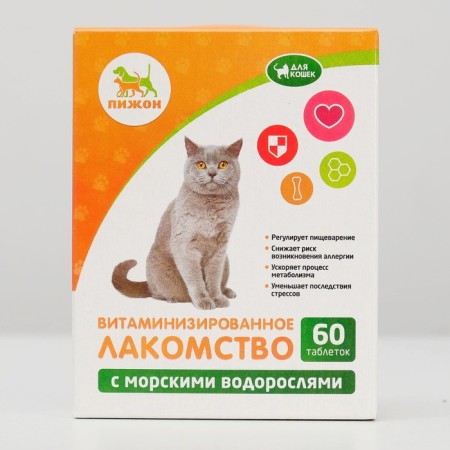The treats "Piggon" for cats, with seaweed, 60 tablets.-2