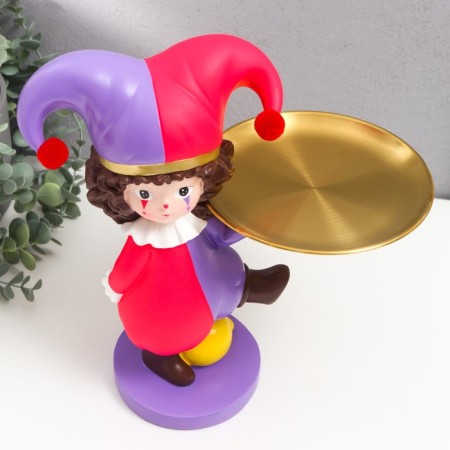 Souvenir Polystone, metal stand "Harlequin with tray" Lilac-raspberry 17x29x30.5 cm-5