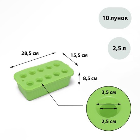 Box for growing green onions, 29 × 16 × 8.5 cm, 2.5 l, 10 holes, green, Greengo