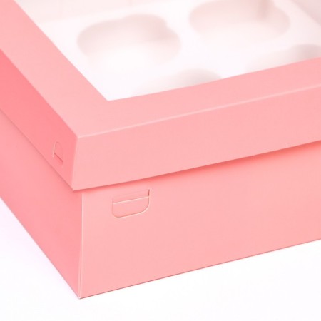 Packaging for 9 cupcakes with a window, pink, 25 x 25 x 10 cm-2