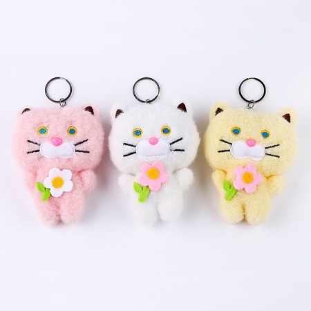 Soft toy "Cat with a flower", on a key fob, 11 cm, Mix color-2