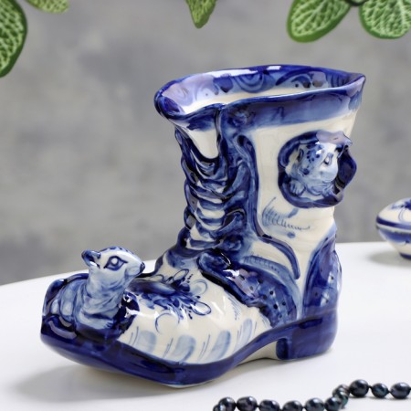 VAZ-penis "Board with mice", gzhel, porcelain, 16x19 cm