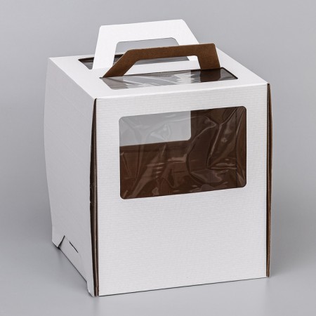 Box for cake 2 windows, with handles, white, 26 x 26 x 30 cm