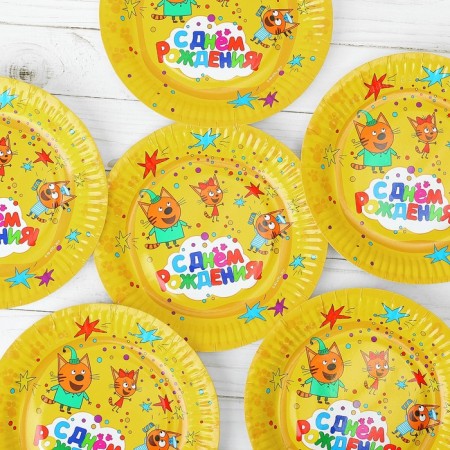 Paper plate "Three cats", 6 pcs., 17 cm, yellow color-1