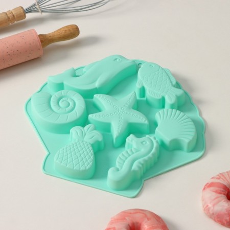 Baking uniform "Sea inhabitants", silicone, 26 × 24 × 2.5 cm, 7 cells, color mix