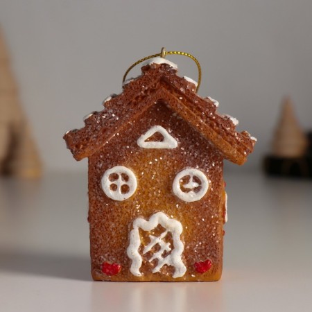 Souvenir Polystone Suspension "Gingerbread House with White Glaze" 4.5x7x8 cm-1