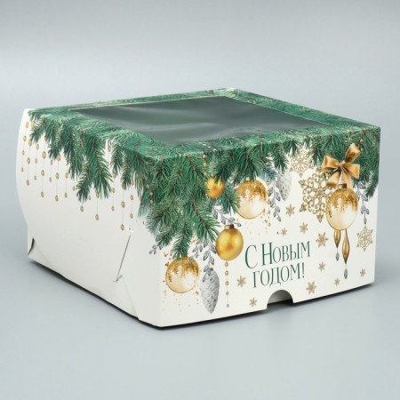 Box for cupcakes Folding with bilateral application "New Year's miracle", 16 x 16 x 10 cm, New Year-2