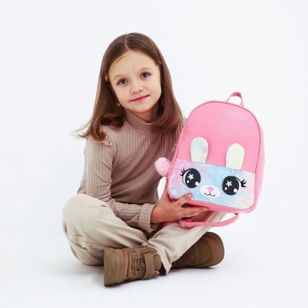 Baby backpack for girls made of artificial leather "Bunny", with a Plush pocket, 27x23 x 10 cm-8