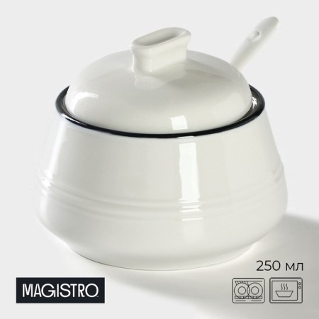 Porcelain sugarian with a spoon Magistro "sea breeze", 250 ml, white color