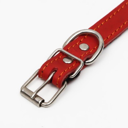 Leather collar on synthetic winterizer, dimensionless, 45 x 2 cm, Osh 18-39 cm, red-3