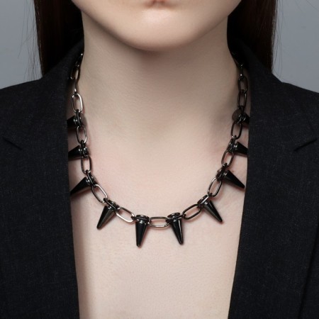 Necklace "spikes", color gray metal, l = 45 cm-2