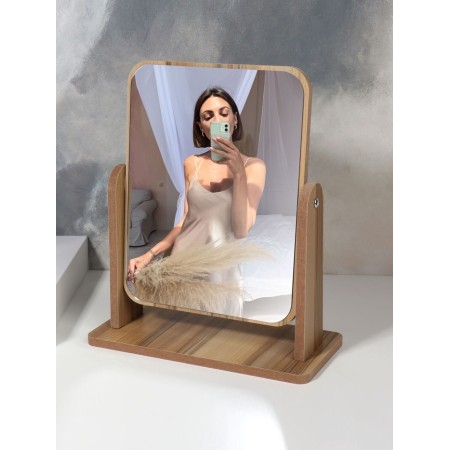 Bamboo desktop mirror, mirror surface 15.7 × 20.5 cm, beige