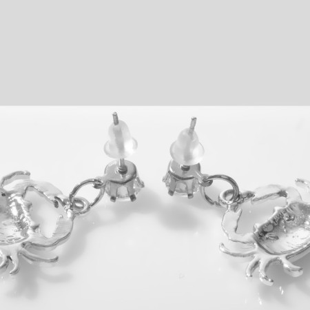 Emall earrings "crayfish", pink-white color in silver-1