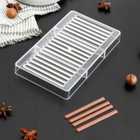 Form for chocolate "straw", 18 cells, 20 × 12 × 2.5 cm, cell 8.5 × 0.5 cm