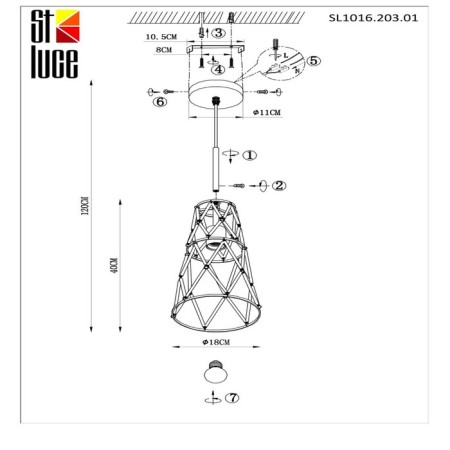 Suspension lamp ST LUCE. SL1016.203.01. Narrio. 1x60 W, E27, 18x18 cm, golden color-9
