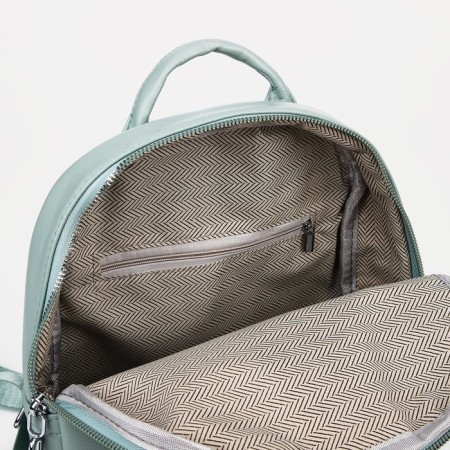 A backpack with a zipper, 4 outer pockets, green color-4